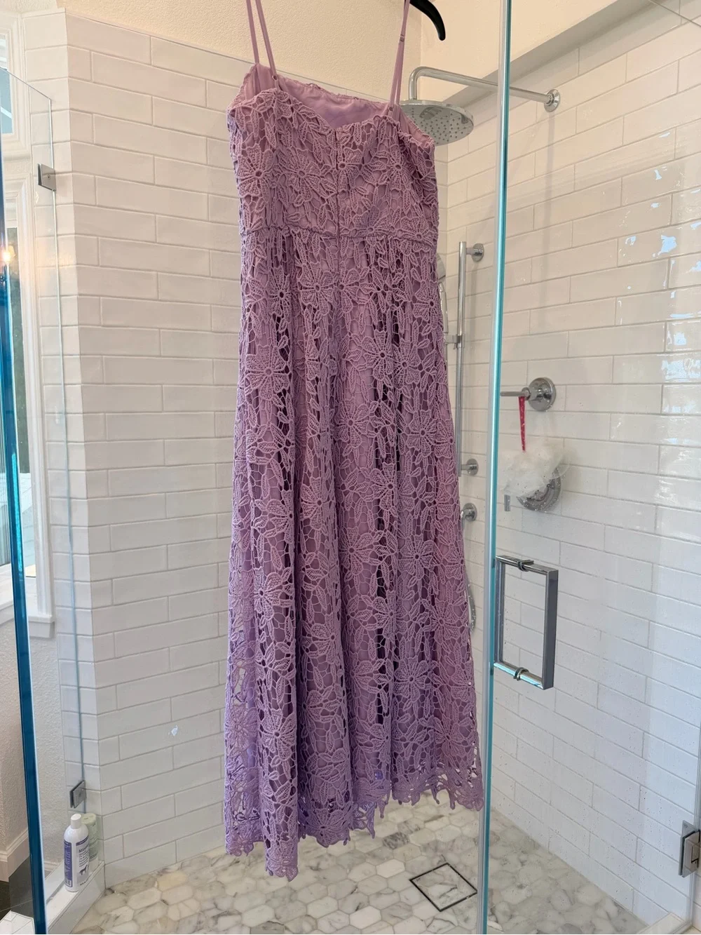 Astr Lilac Floral Lace Midi Dress with Spaghetti Straps - Picture 2 of 2